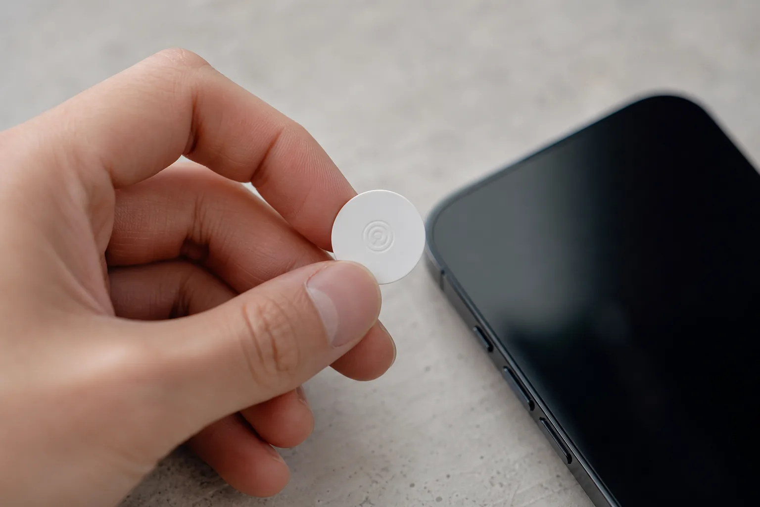 An NFC tag is a small unpowered chip that stores a little data. Your phone powers it over radio and reads it on contact.